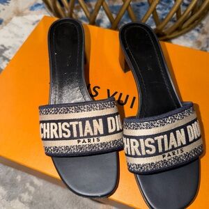 Dior Navy and Cream Logo Slide Mules